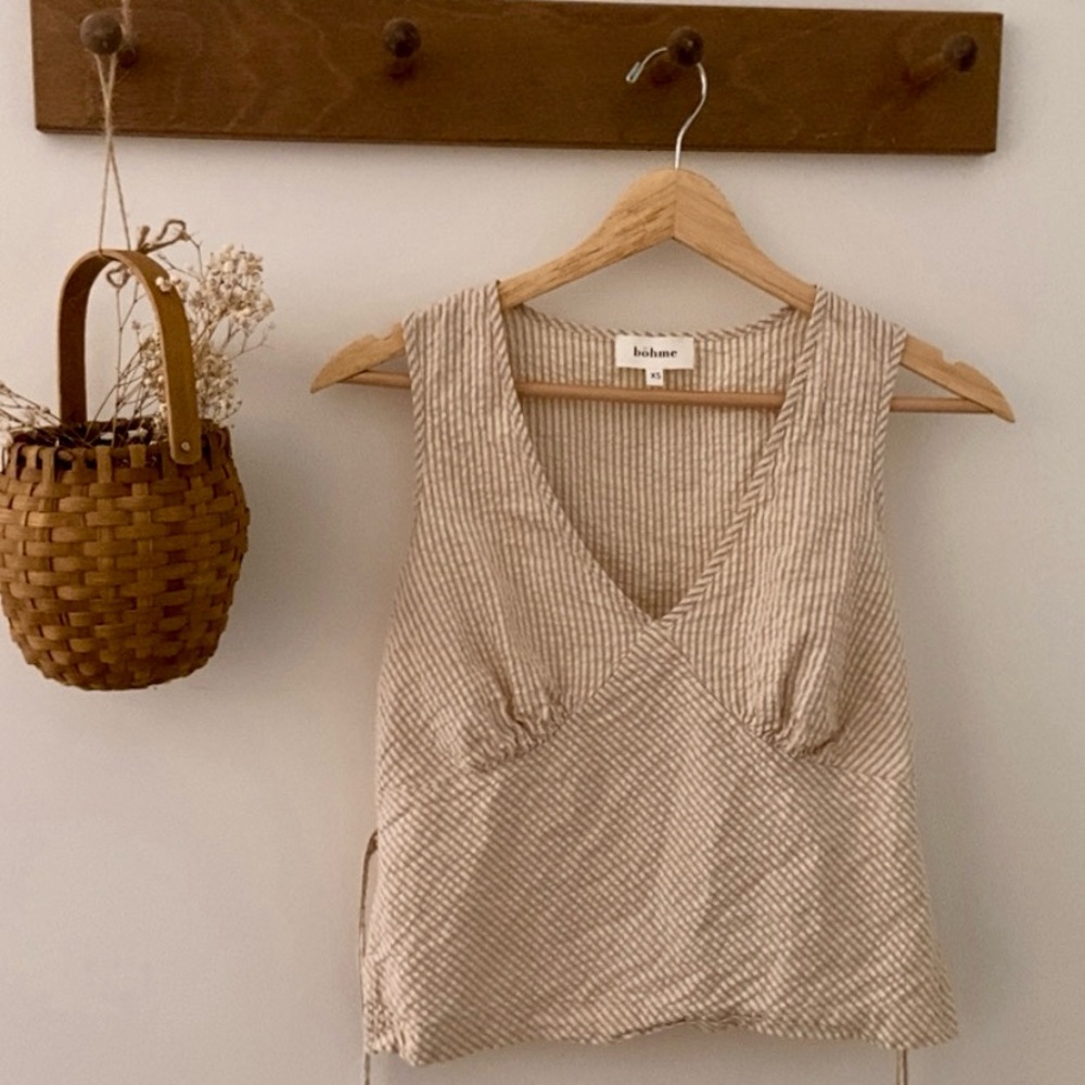 bohme Beige Striped V-Neck Tank Top
